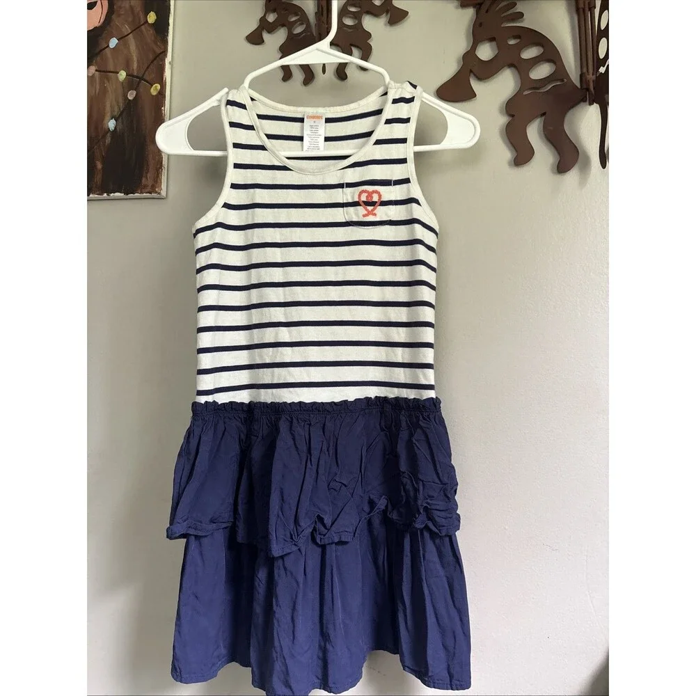 Gymboree Girls sz 8 Cute on the Coast Navy Striped Ruffle Dress Nautical
